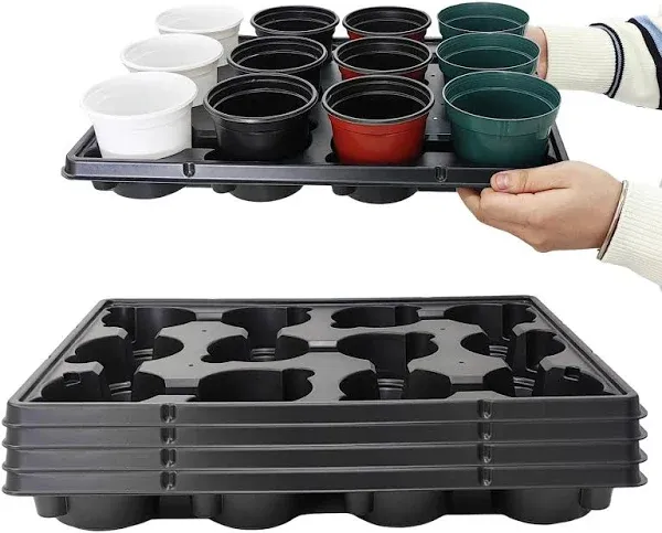 12 Cell Round Nursery Pots Trays Thickened Durable Seedling Pots Shuttle Carrying Trays for Holding 4 inch Nursery Pots (16.85" × 12.6", 5-Pack)