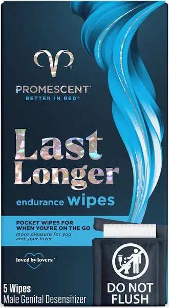 Promescent Delay Wipes Sexual Enhancer for Men to Last Longer in Bed, Extended Climax Control with Benzocaine for Male Genital Desensitizing - Increase Duration, Performance, and Stamina, 5 Count