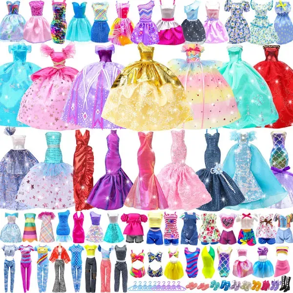 Style Shine 50 Pack Doll Clothes and Accessories Wedding Gowns 2 Evening Dresses 6 Fashion Dresses 6 Set Casual