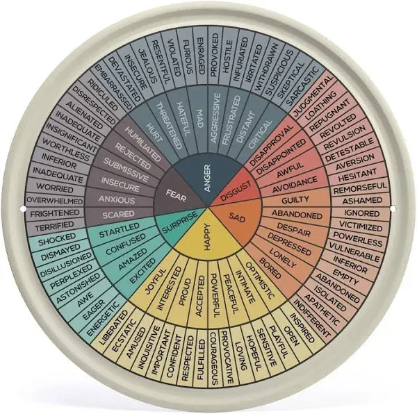 Emotions Feelings Wheel Chart Round Tin Sign Wall Poster Mental Health Counselor Therapy Office Decor Hanging Metal Wall Art Home Decor Kids Behavior Social Emotional Learning 11.8" Diameter