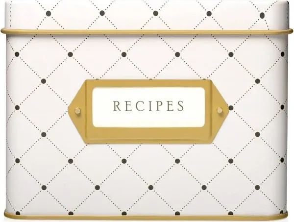 Jot & Mark Decorative Recipe Tin Box for Recipe Cards, Greeting Card Holder | Holds Hundreds of 4 x 6 Cards (Dots)