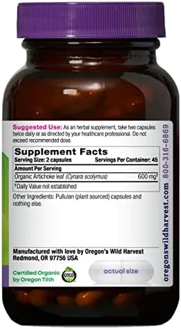 Oregon&#039;s Wild Harvest Artichoke Organic Herbal Supplement 90 Count