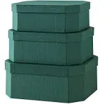  Octagon Textured Decorative Boxes in - Set of 3: Unique Nesting Forest Green