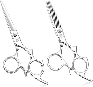 Moontay 5.5" Hair Cutting Shears Set with Large Finger Holes, Professional Barber Stylist Thinning Shears, Salon Hair Cutting Scissors, 440C Japanese Stainless Steel, Silver