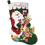 Bucilla Felt Stocking Applique Kit 18" Long Santa and Friends