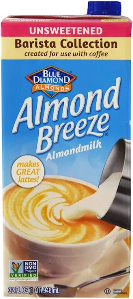 Almond Breeze Barista Collection, Unsweetened 32 oz (pack of 12) Dairy free