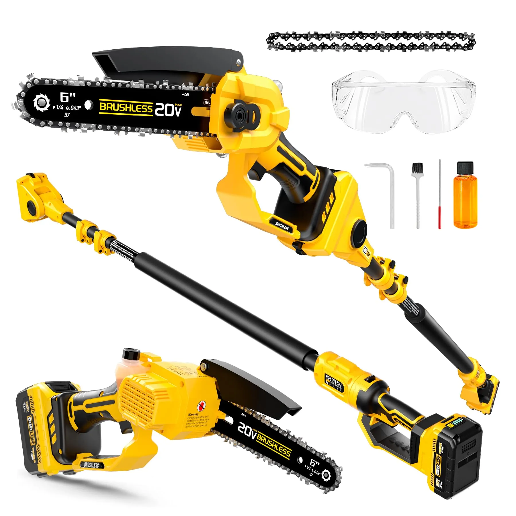 2-IN-1 Cordless 6-inch Pole Saw &amp; Chainsaw, Compatible with 20V MAX Batteries...