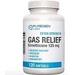 P Puregen Labs Extra Strength Gas Relief Softgels with Simethicone 125 mg Relieve Pressure, Bloating and Painful Discomf