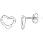 Lavishe Rhodium Plated 925 Sterling Silver Open Heart Stud Earrings for Women