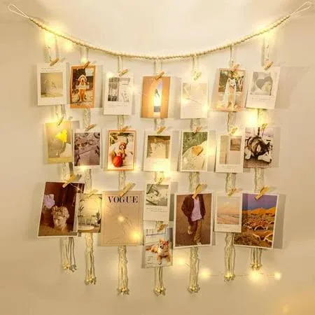 Boho Macrame Photo Display Wall Decor with Clips