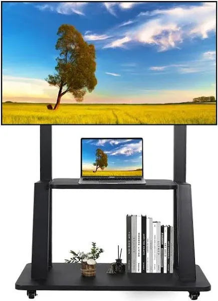 Rolling TV Stand with Wheels for 32-75 Inch Heavy-Duty Mobile TV Cart LCD LED OLED Flat Panel Screens Smartboard Holds up to 100lbs Portable TV Stand on Wheels with Shelf Height Ajustable