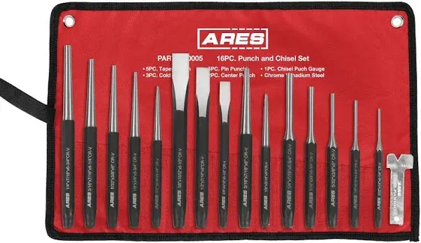 ARES 50005-16-Piece Punch and Chisel Set – Tapered Punches, Pin Punches, Center Punches, and Cold Chisels for Various Applications