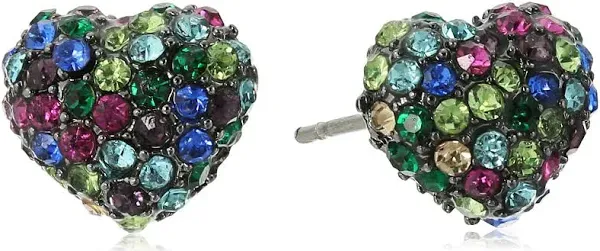 Betsey Johnson Pave Mixed Multi-Colored Stone Heart Stud Earrings