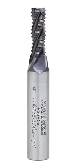 Accusize Industrial Tools Standard Tooth M42 8% Cobalt TiAlN Roughing End Mill, 1/4" Diameter, 3/8" Shank Diameter, 3/4" Flute Length, 1102-0014