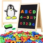 GINMIC Magnetic Letters and Numbers with Easel for Kids/Toddlers, Magnetic Whiteboard & Chalkboard w/Dry Erase Markers, ABC Magnets Alphabet Letters Learning Set, Classroom Home Education Toys