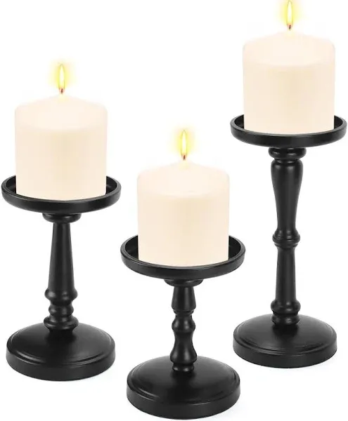 Lot Of 3, Candle Holders - Metal Candle Holders for Pillar Candles Black