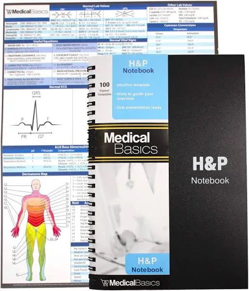 H&P notebook - Medical History and Physical notebook, 100 medical templates with perforations