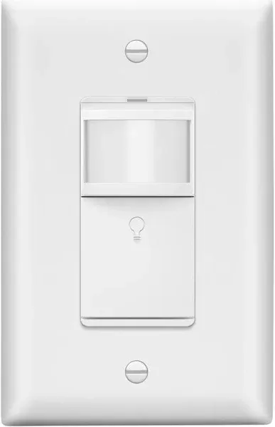 LIDER Motion Sensor Switch with Wall Plate, PIR Sensor Light Switch, Occupancy & Vacancy Modes, No Neutral Wire Required, 120V, 60Hz, 150W LED/CFL, Single Pole, LPS-1P-WWP, White