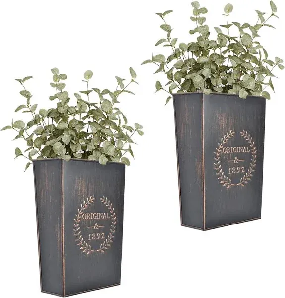 LESEN Rustic Metal Wall Planter Country Home Hanging Wall Vase Pocket for Plants or Flower Indoor or Outdoor Farmhouse Wall Decor,Set of 2