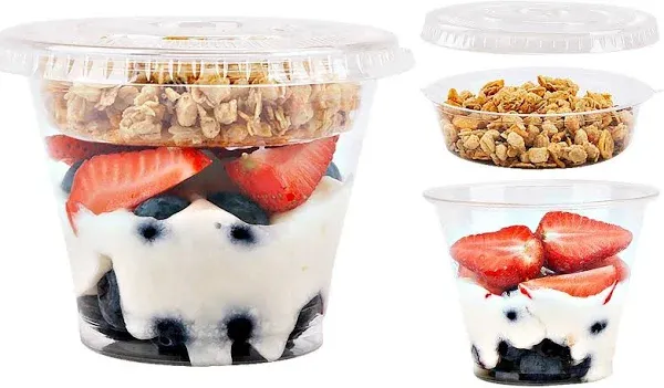 Aatriet 12 oz Clear Plastic Parfait Cups with Insert 3.25oz & Dome Lids No Hole - (20 Sets) Yogurt Fruit Parfait Cups, for Dips and Veggies, Take Away Breakfast and Snacks. No Leaking