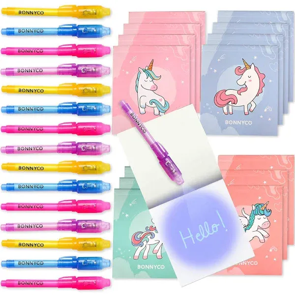 BONNYCO Invisible Ink Pen and Notebook Pack of 16 Unicorn Party Favors