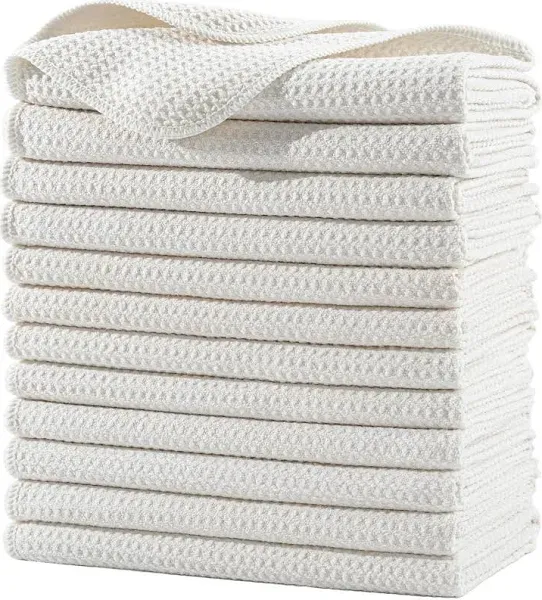 Mainland Textiles LLC POLYTE Ultra Premium Microfibre Kitchen Dish Tea Towel Waffle Weave, 8 Pack (40x71 cm, Grey, White)