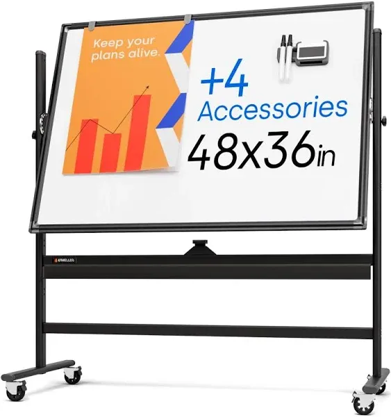 Rolling Dry Erase Board 48 x 36 - Large Portable Magnetic Whiteboard with Sta...