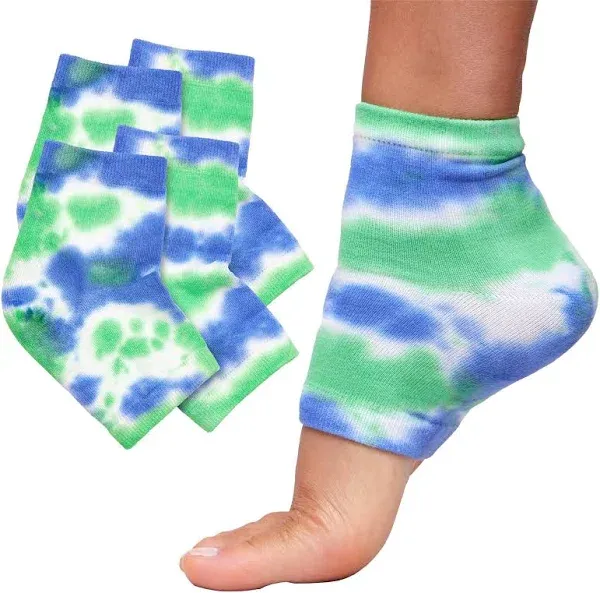 ZenToes Moisturizing Heel Socks 2 Pairs Gel Lined Toeless Spa Socks to Heal and Treat Dry, Cracked Heels While You Sleep (Regular, Blue Tie Dye)