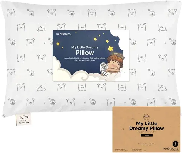 KeaBabies Toddler Pillow with Pillowcase, Jumbo 14X20 - Soft Organic Cotton Toddler Pillows for Sleeping - Machine Washable - Perfect for Travel, Toddler Bed Set (Soft White)