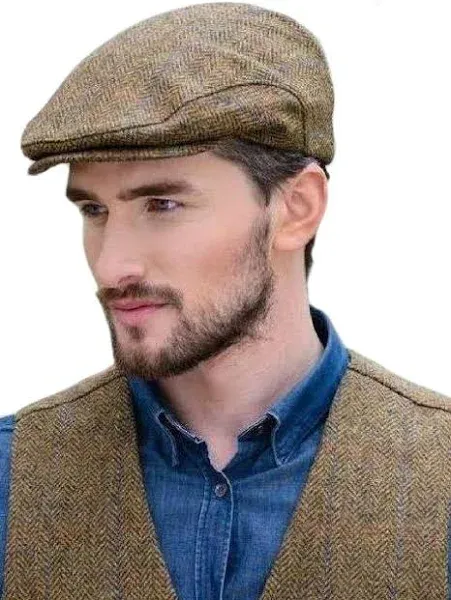 Mucros Weavers Irish Made Patch Flat Cap Men&#039;s 100% Wool Tweed Trinity Cap