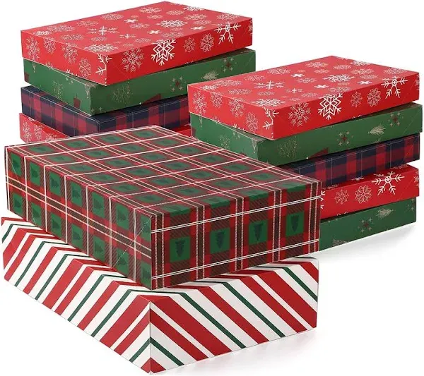 NUJOVI 13 Piece Christmas Gift Boxes with Lids - Premium Robe Boxes with 4 Inch Deep and Shirt Boxes Also Good for Pants, Lingerie, Sweaters, Clothing