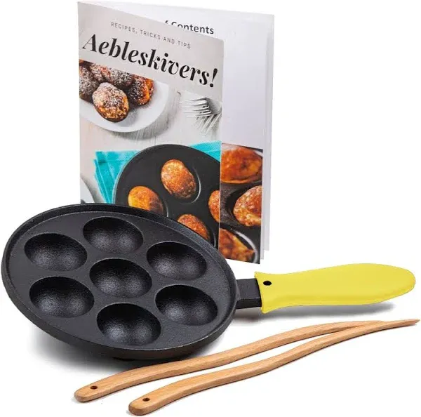 Durable Yellow Cast Iron Aebleskiver Maker - Perfect for Family Treats