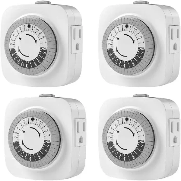 GE 24-Hour 2 Grounded Outlets Mechanical Outlet Timer, Timers for Electrical Outlets Indoor, Light Timers Indoor, Daily ON/OFF Cycle, Timer for Lights Inside, Christmas Tree Timer, 3 Pack, 66404