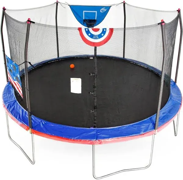 Skywalker Trampoline Outdoor 15 Ft. Jump N’ Dunk Round Outdoor Trampoline with Net, Trampoline Mat, and Basketball Hoop for Trampoline