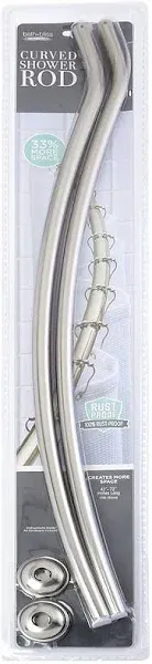 Bath Bliss Wall Mounted Adjustable Curved Bathroom Shower Curtain Rod, Satin 