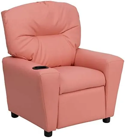 Emma + Oliver Vinyl Kids Recliner with Cup Holder