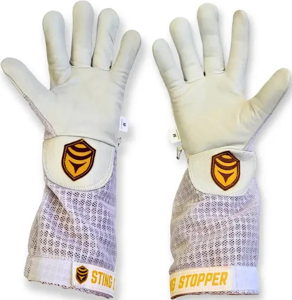 Sting Stopper Ventilated Goat Skin Beekeeping Gloves - Beekeeper White