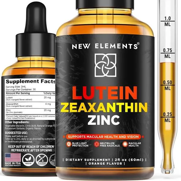 Liquid Lutein Drops 20mg with Zeaxanthin Supplements & Zinc for Adults and Kids | Vitamins for Eyes & Macular Degeneration and Vision Health Supplement | Lutein for Eyes | Non-GMO | Vegan