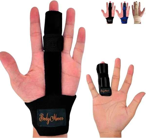 BodyMoves Finger splint and Finger extension splint trigger finger mallet finger broken finger post operative care Finger knuckle immobilization injury (midnight black)