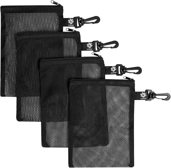 Mesh Zipper Bag with Clip - For Trekking Outdoor Sailing - Set of 4 (Black, 6 x 8 inch)