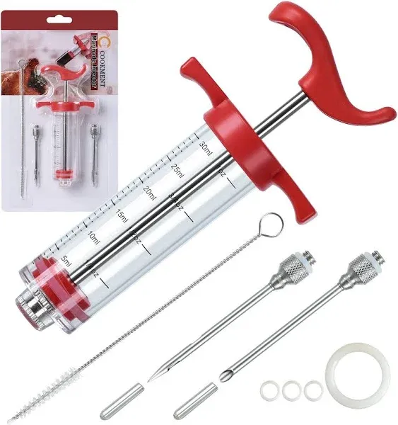 JY COOKMENT Meat Injector Syringe, 1-oz Marinade Flavor Injector with 2 Professional Needles,1 Cleaning Brushes