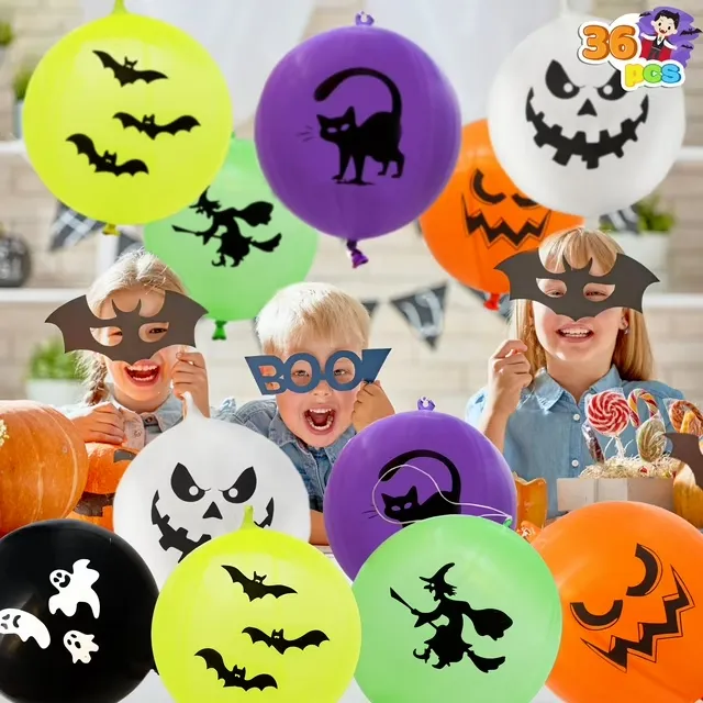 JOYIN 36 Pieces Halloween Punch Balloons for Halloween Punching Balloon Party Favor Supplies Decorations, Trick or Treat Toys, Halloween School Classroom Game