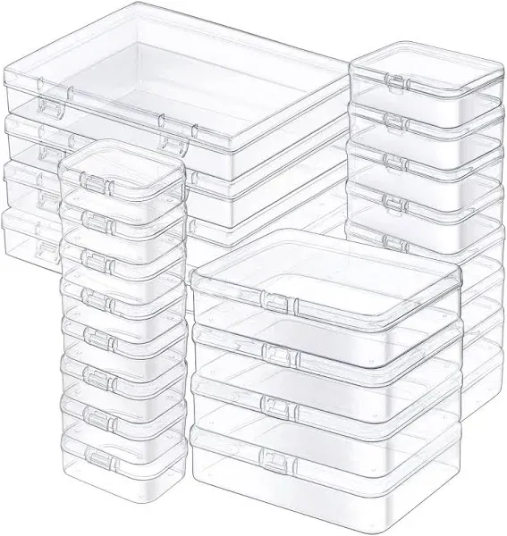 Mauproy 24 Pack Mixed Sizes Small Plastic Storage Containers, Mini Rectangular Small Items Organizer Boxes with Hinged Lids and Labels for Craft