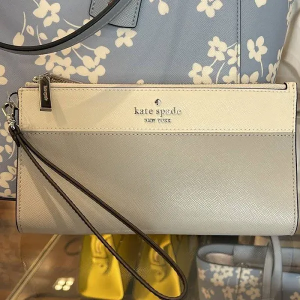 Kate Spade Madison Double Zip Saffiano Leather Wristlet Platinum Grey KC507 $169