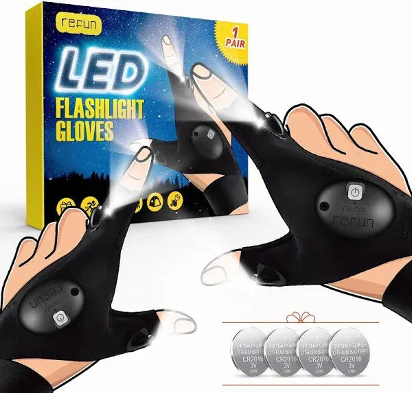 Gifts for Men , LED Flashlight Gloves, Cool Gadgets Christmas Stocking Stuffers Unique Birthday Gifts for Dad Boyfriend Husband Him, Light Gloves Tool for Camping Fishing Car Repairing Hiking