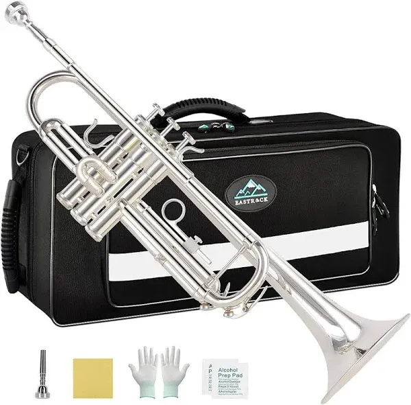 EASTROCK Bb Trumpet Standard Trumpet Set with Carrying Case,Gloves, 7C Mouthpiece and Cleaning Kit (Dark Blue)