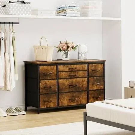 Wide Dresser with 10 Large Drawers for 55'' Long TV Stand