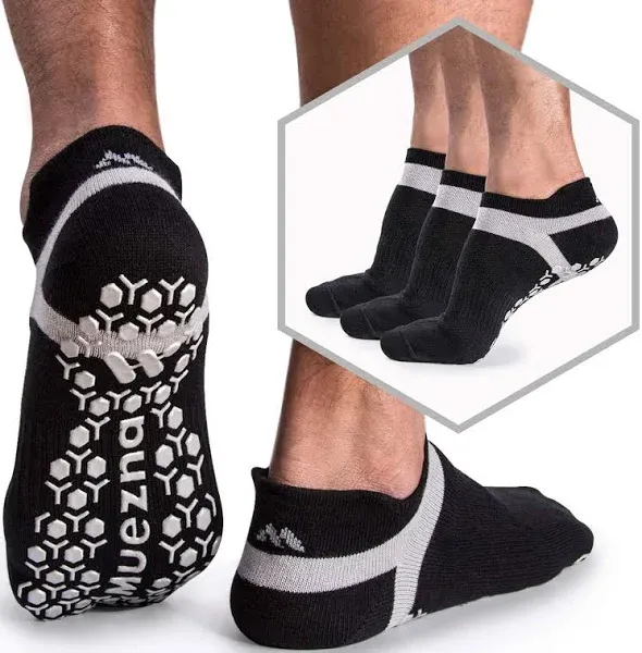 Muezna Men's Non-Slip Yoga Socks, Anti-Skid Pilates, Barre, Bikram Fitness Hospital Slipper Socks with Grips