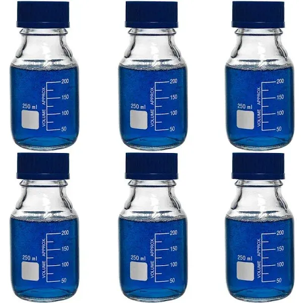 Karter Scientific 250ml Glass Round Media Storage Bottles with GL45 Screw Cap, Borosilicate Glass, 251L5 (Case of 6)