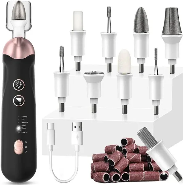 AOMEES Electric Nail File Set, Rechargeable Professional Manicure Pedicure Kit, 5 Speeds Hand Foot Care Tool for Nail Grind Trim Polish - with 100Pcs Fine Grit Nail File Sanding Tape